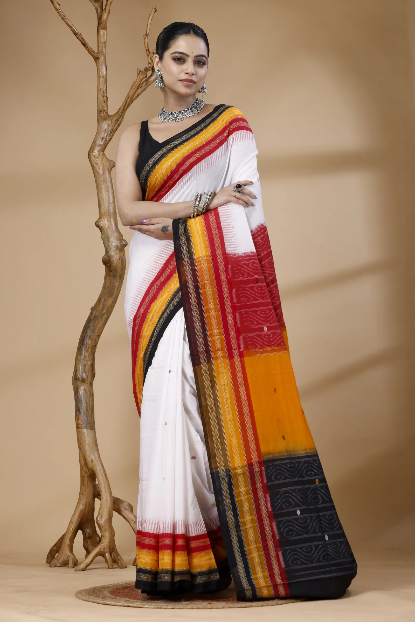 Ivory Sunset Border Ikat Saree