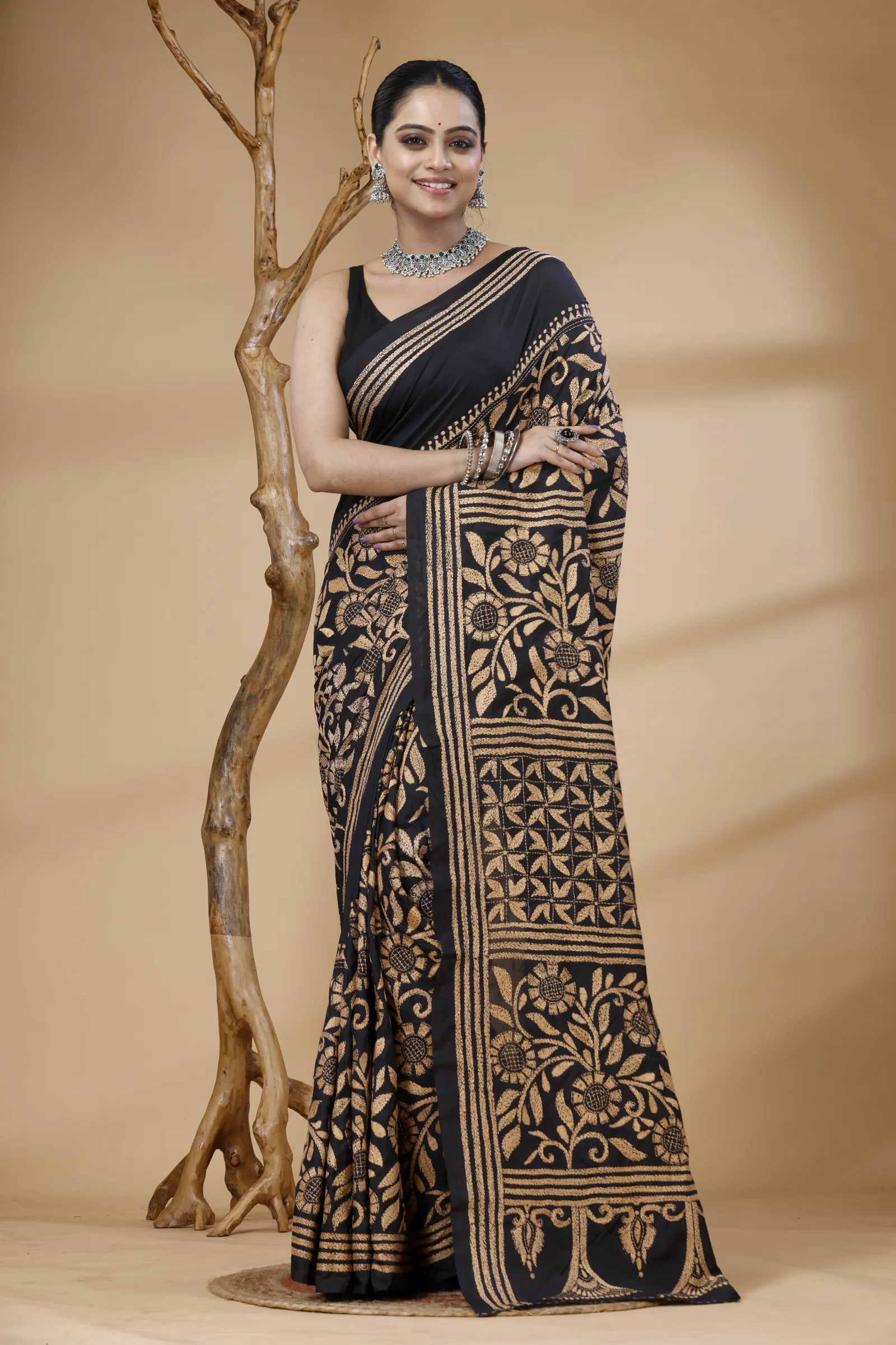Midnight Gold Heritage Weave Saree