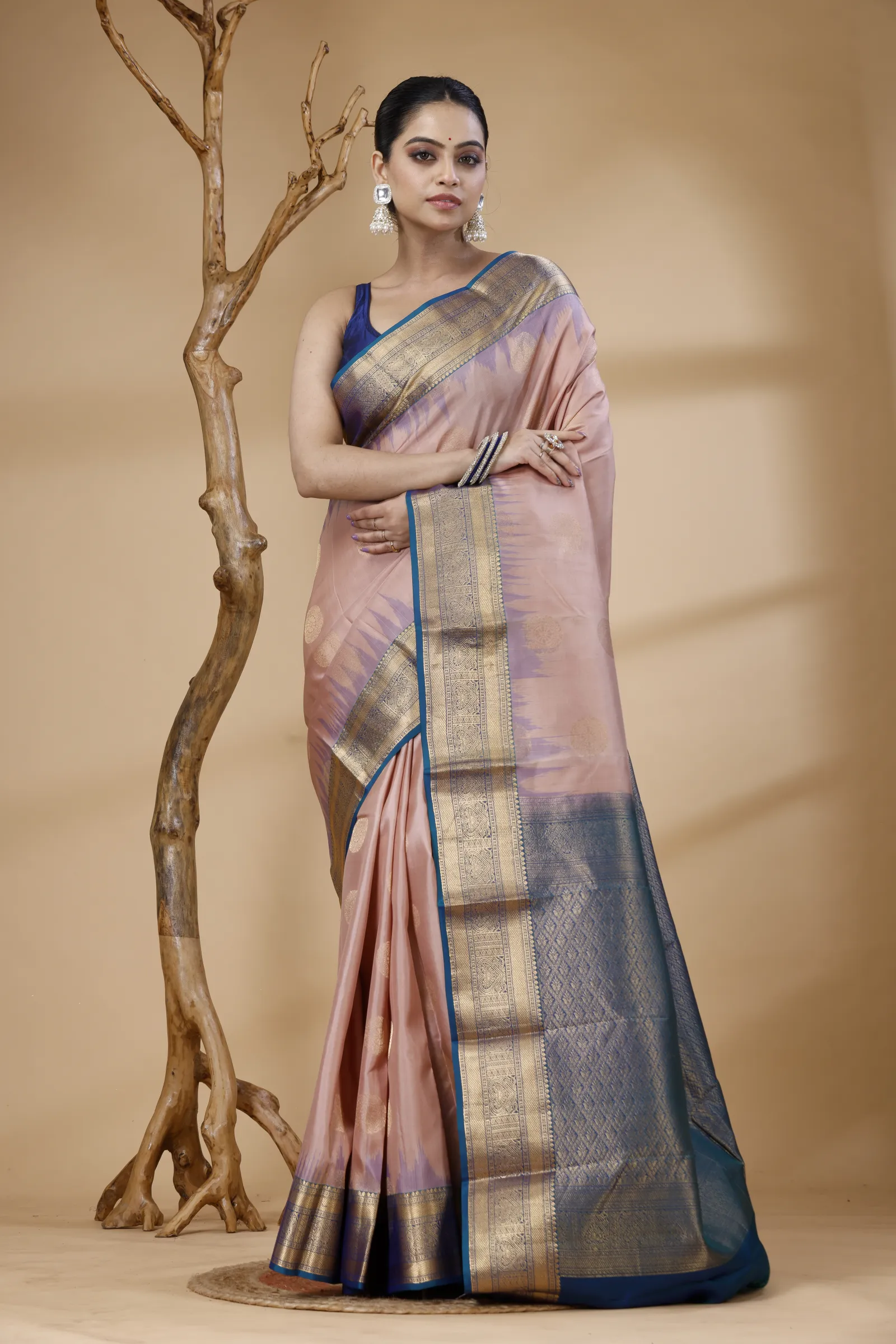 Blush Pink Royal Zari Saree